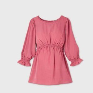 Pink 3/4 Sleeve Ruffle Blouse Elastic Waist Isabel Maternity Ingrid & Isabel XXL